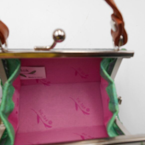 MINI LIPSTICK HORSE THEME PURSE GREEN BROWN AND SILVER CUTE - Picture 10 of 12